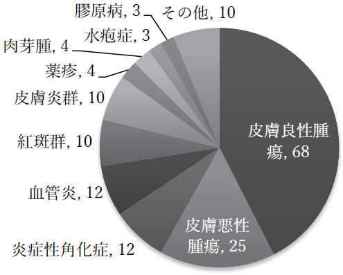 皮膚病理検査数(皮膚生検、皮膚腫瘍切除など)161件の内訳